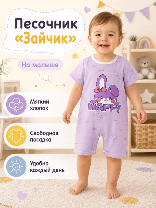 Детский песочник ромпер с коротким рукавом, хлопковый, для малышей
