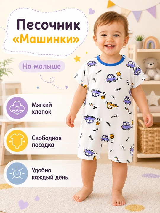 Детский песочник ромпер с коротким рукавом, хлопковый, для малышей