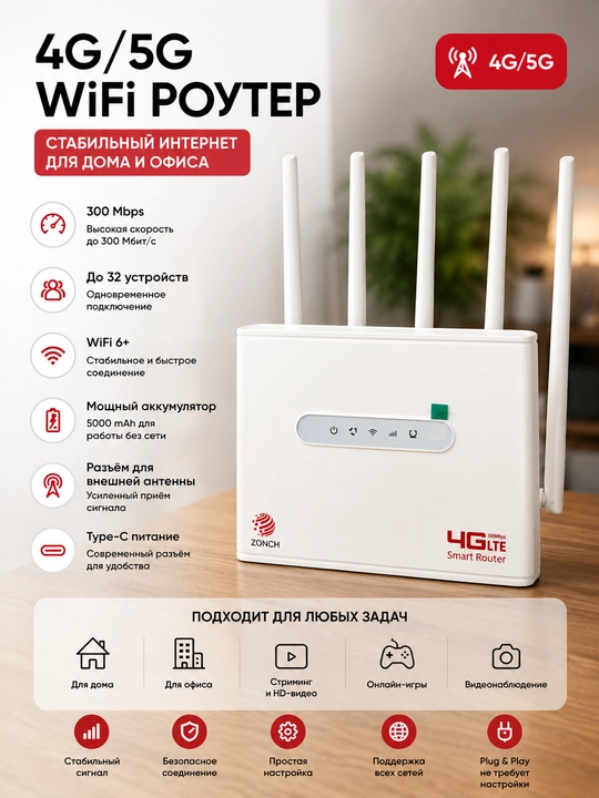4G/5G Wi-Fi Router — Uy va Ofis uchun Yuqori Tezlikdagi Internet - 