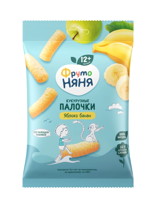 ФрутоНяня Палочки кукурузные с яблоком и бананом 20 г, набор 9 упаковок - 