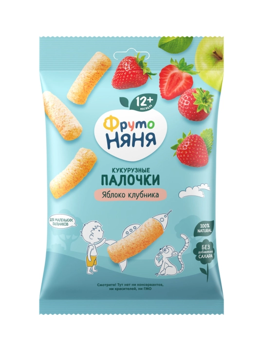 ФрутоНяня Палочки кукурузные с яблоком и клубникой 20 г, набор 9 упаковок - 