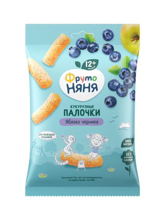 ФрутоНяня Палочки кукурузные с яблоком и черникой 20 г, набор 9 упаковок - 