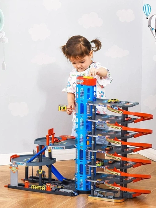 Bolalar uchun ko‘p qavatli avtoturargoh, spiral trekli mashinalar to‘plami, Auto Building