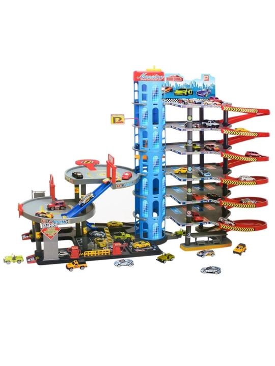 Bolalar uchun ko‘p qavatli avtoturargoh, spiral trekli mashinalar to‘plami, Auto Building