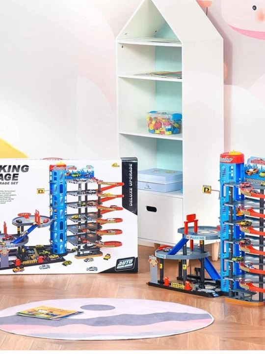 Bolalar uchun ko‘p qavatli avtoturargoh, spiral trekli mashinalar to‘plami, Auto Building