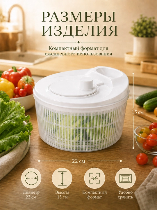 Сушилка для салата и овощей, кухонная центрифуга, белая