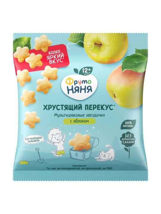 ФрутоПаффсы Мультизлаковые звездочки с яблоком 21 г, 9 упаковок - 