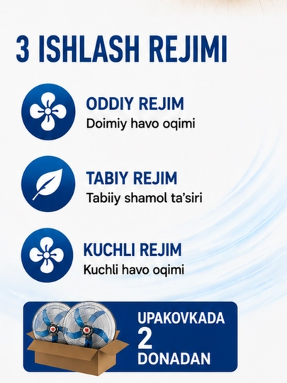Ventilyator, sovutuvchi pol ventilyator zamonaviy dizayn bilan, 4 xil