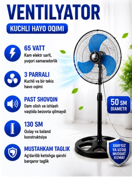 Ventilyator, sovutuvchi pol ventilyator zamonaviy dizayn bilan, 4 xil