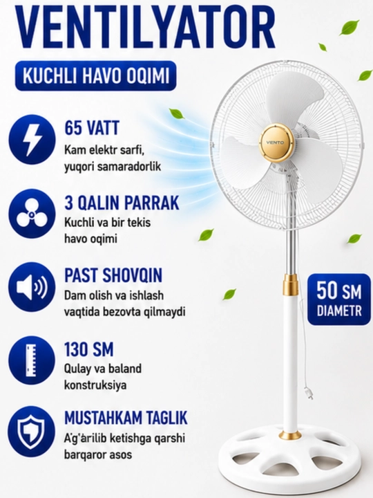 Ventilyator, sovutuvchi pol ventilyator zamonaviy dizayn bilan, 4 xil