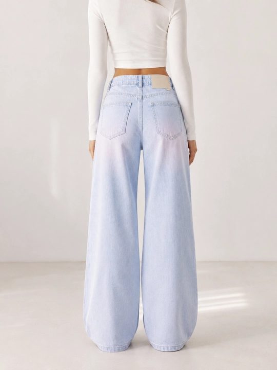 Джинсы женские широкие светло-голубые с розовым оттенком Wide Leg