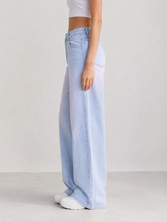 Джинсы женские широкие светло-голубые с розовым оттенком Wide Leg
