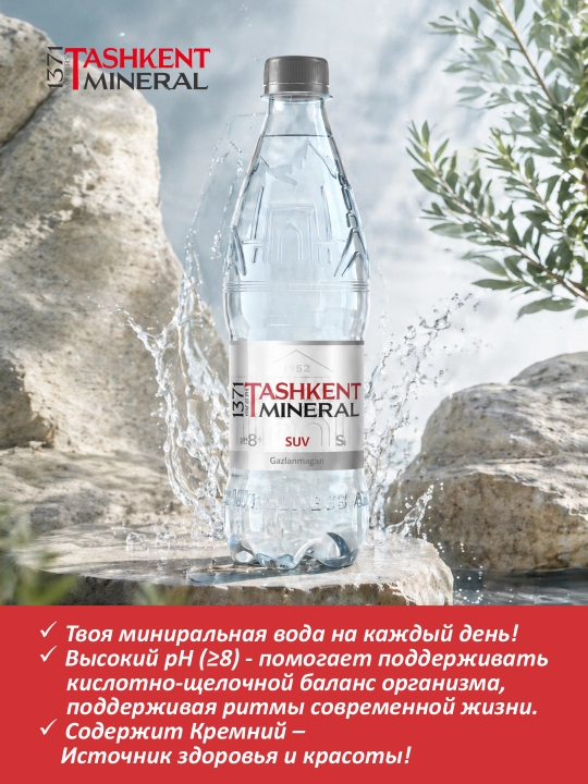 Минеральная вода без газа «1371 Tashkent Mineral» 1,0л 8шт в блоке (ПЭТ)