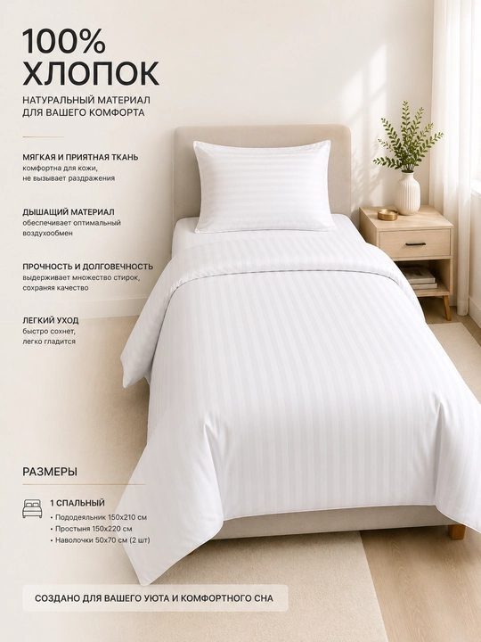 Комплект постельного белья хлопок белый в полоску евро двуспальный семейный