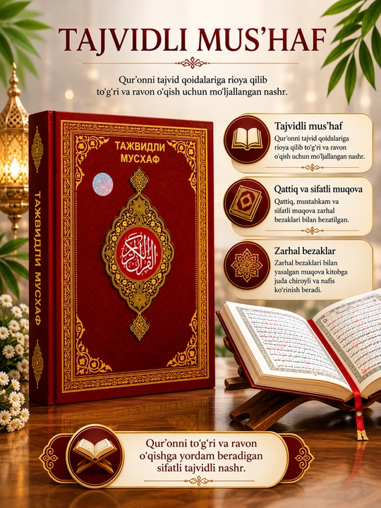 Mus’haf Qur’on kitobi, premium toifadagi sovg‘a nashri, 17x24 sm - 