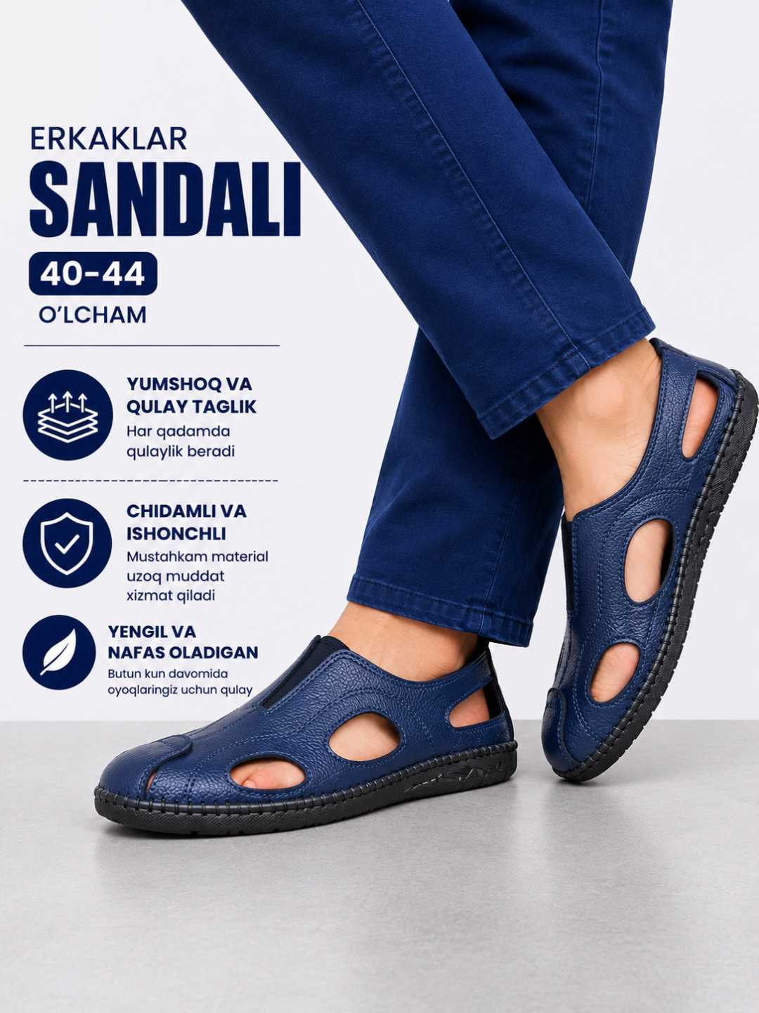 Erkaklar poyabzali, yozgi va kuzgi sandallar, nafas oluvchi, yozga mos, o‘lchamlari 40-44 - 