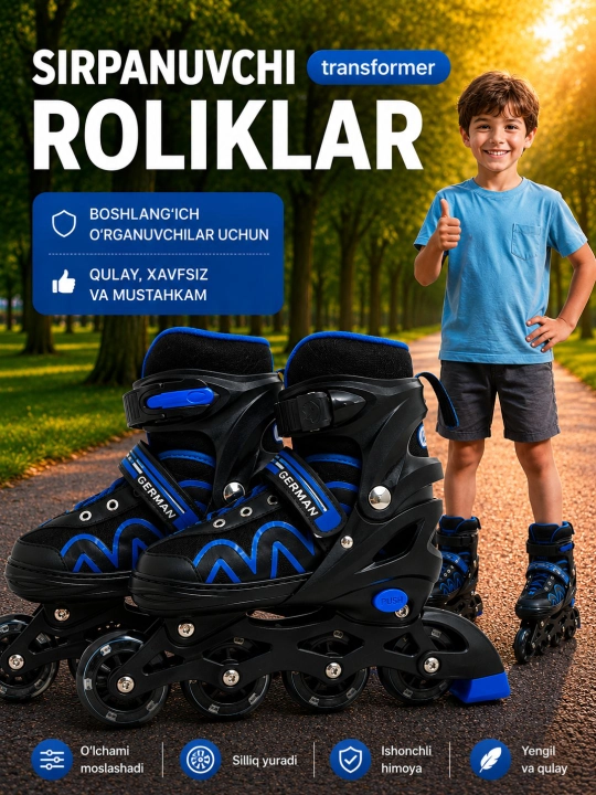 Bolalar va kattalar uchun suriladigan rolikli konkilar