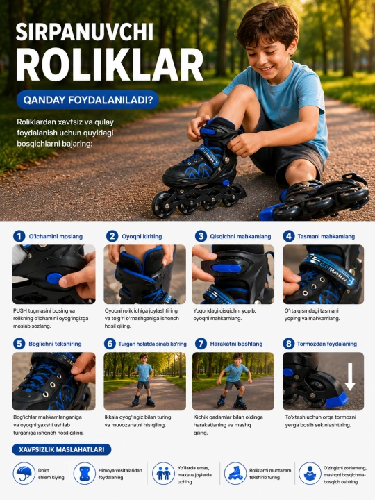 Bolalar va kattalar uchun suriladigan rolikli konkilar