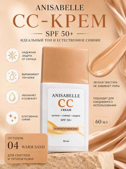 ANISABELLE CC-крем SPF 50+ для лица, защита от солнца и увлажнение, 60 мл
