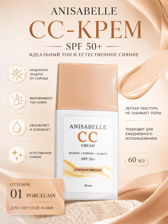 ANISABELLE CC-крем SPF 50+ для лица, защита от солнца и увлажнение, 60 мл - 
