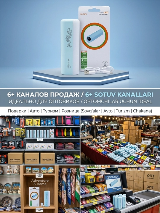 Zaryadlanuvchi chiroq FA-7678 LED chiroq zaryadlanmoqda