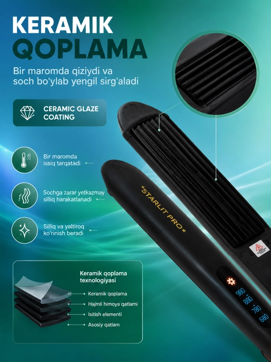 Выпрямитель и гофре для волос ST-993, Hair Straightener, LCD Display