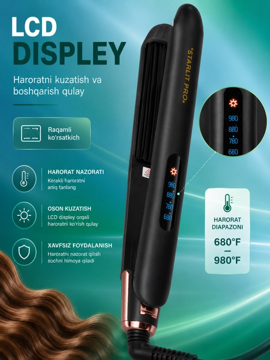 Выпрямитель и гофре для волос ST-993, Hair Straightener, LCD Display