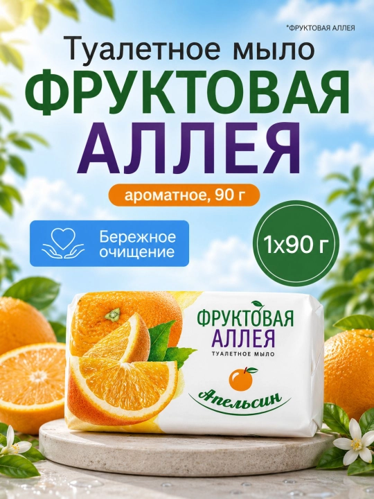 Туалетное мыло "Фруктовая Аллея" ароматное, 90 г - 