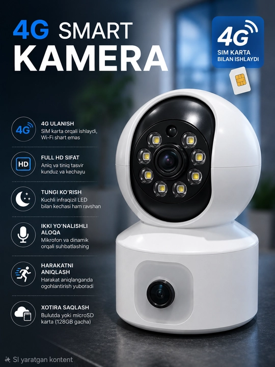 4G Sim Kartali Kamera, PTZ 4G Camera, 4G Videokuzatuv Kamerasi, V380 Pro - 