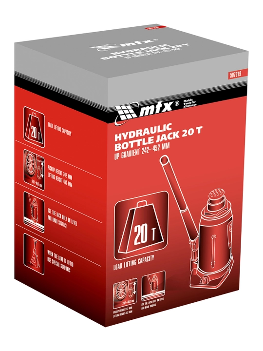 MTX butilkali gidravlik domkrat, 20 tonna, ko‘tarish soati 242-452 mm, 507319