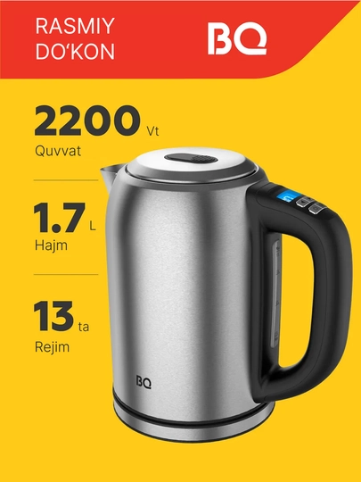 BQ KT1827SW 1,7 litrli, 2200 Vt quvvatli, 13 rejimli metall elektr choynak