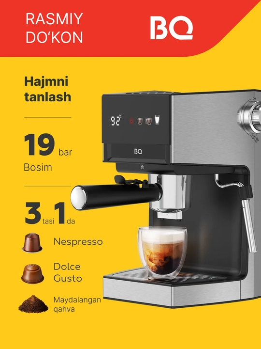 BQ CM3003 qahva qaynatgichi,3tasi 1da, quvvati 950 Vt, Italiya Ulka nasosi, bosimi 19 bar
