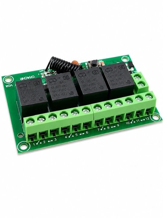 4 kanalli Qiachip KR1204B radiorele 433 MHz pult bilan, DC 5-80V