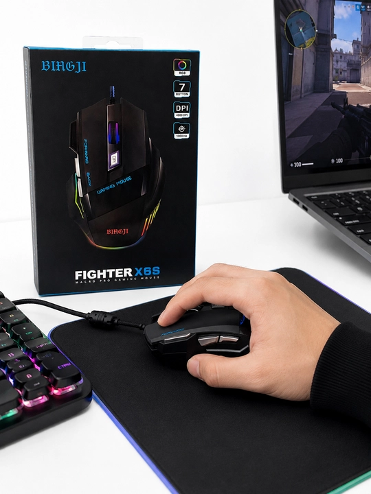 BIH6JI Fighter X6S RGB o‘yin sichqonchasi, 7 tugma, 4800 DPI