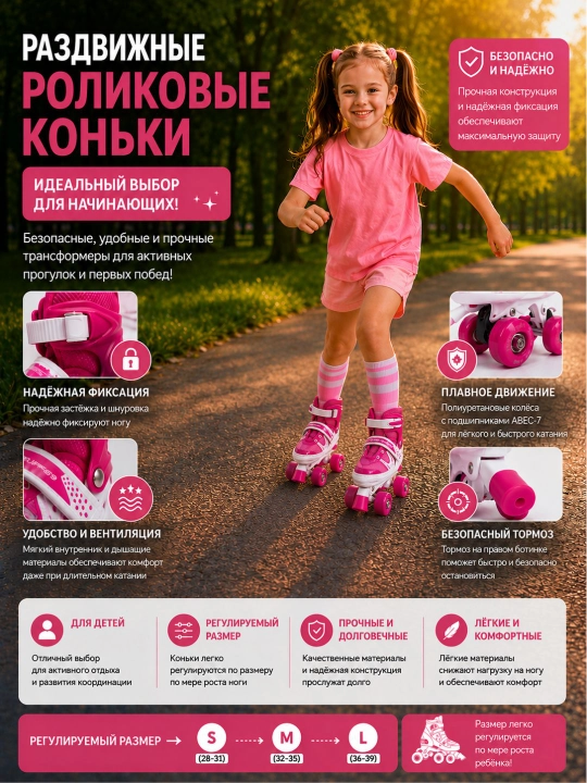 Детские роликовые коньки, раздвижные ролики для детей и девочек