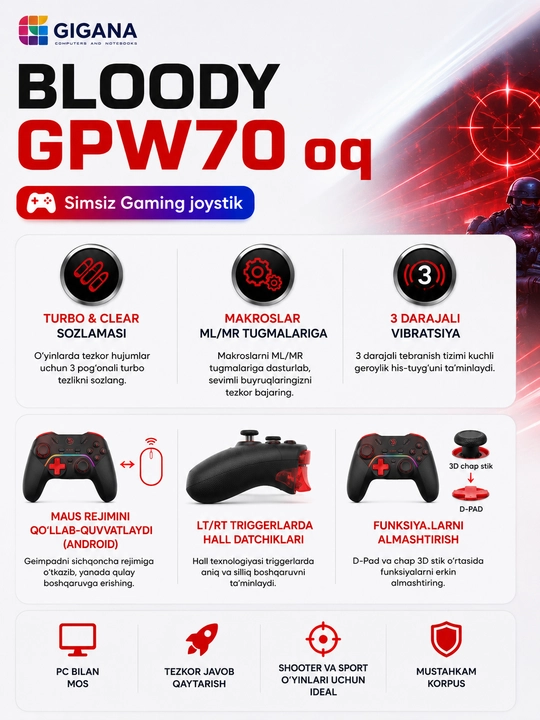 Simsiz geympad A4TECH Bloody GPW70 Sports Oq Joystik