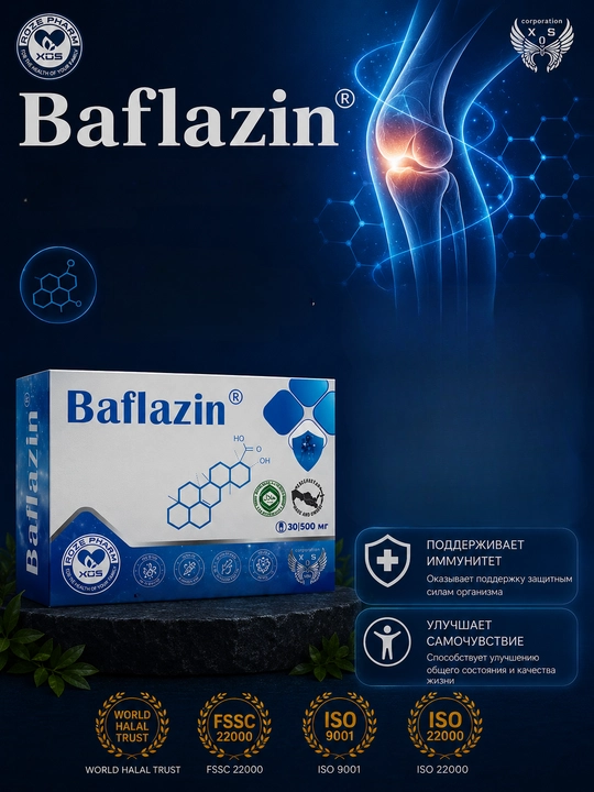 Baflazin — комплекс с босвеллией и куркумином для суставов, 30 капсул по 500 мг - 