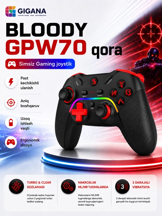 Геймпад беспроводной A4TECH Bloody GPW70 Sports, черный Джойстик - 