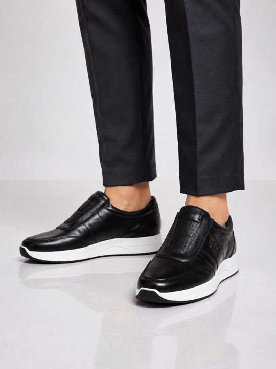 Erkaklar va o‘smirlar uchun Premium Black sliponlar, tabiiy charm, qulay yengil taglik