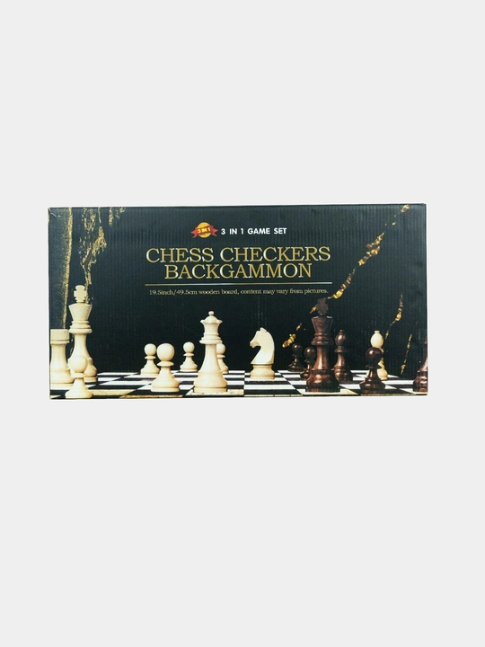 3 ta 1 da stol to‘plami Chess Checkers Backgammon - yog‘ochdan yasalgan shaxmat, shashka va nard - 