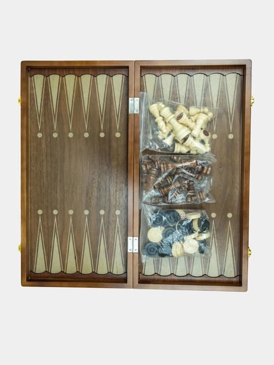 3 ta 1 da stol to‘plami Chess Checkers Backgammon - yog‘ochdan yasalgan shaxmat, shashka va nard