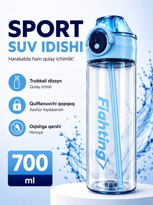700 ml hajmli, naychali,  sizib chiqishdan himoyalangan sport suv idishi - 