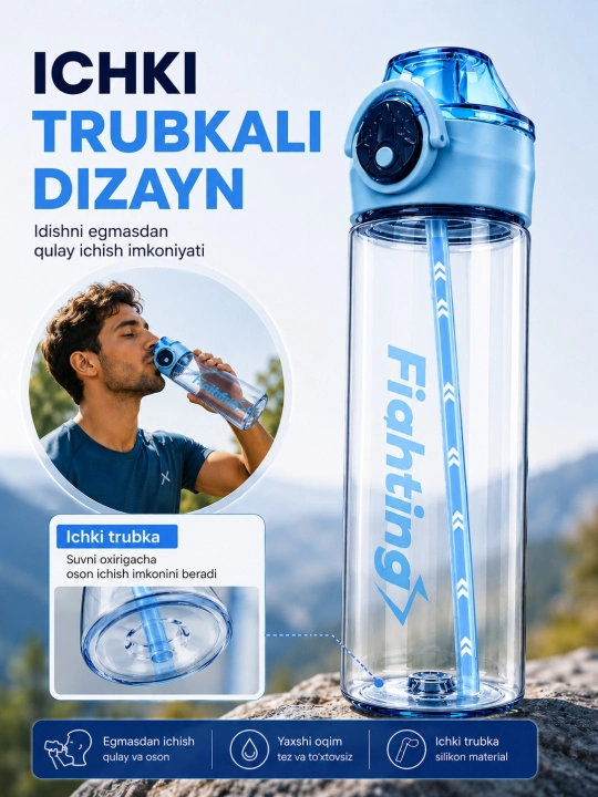 700 ml hajmli, naychali,  sizib chiqishdan himoyalangan sport suv idishi