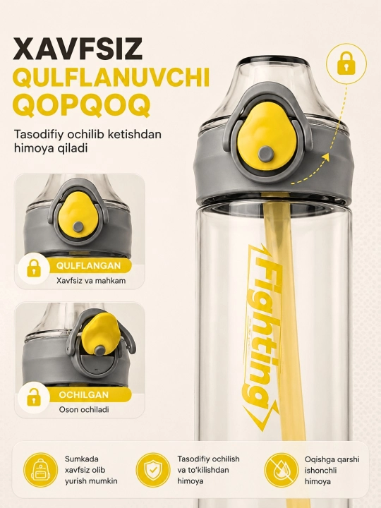 700 ml hajmli, naychali,  sizib chiqishdan himoyalangan sport suv idishi - 