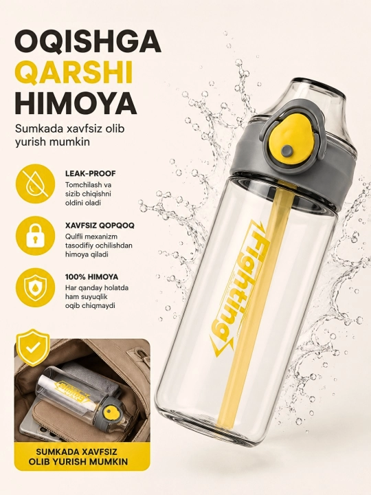 700 ml hajmli, naychali,  sizib chiqishdan himoyalangan sport suv idishi