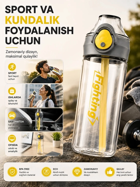 700 ml hajmli, naychali,  sizib chiqishdan himoyalangan sport suv idishi