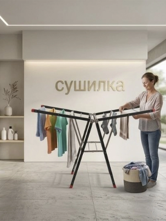 Напольная сушилка для белья, не требует клея, выдерживает 90 кг, складная, одноярусная - 
