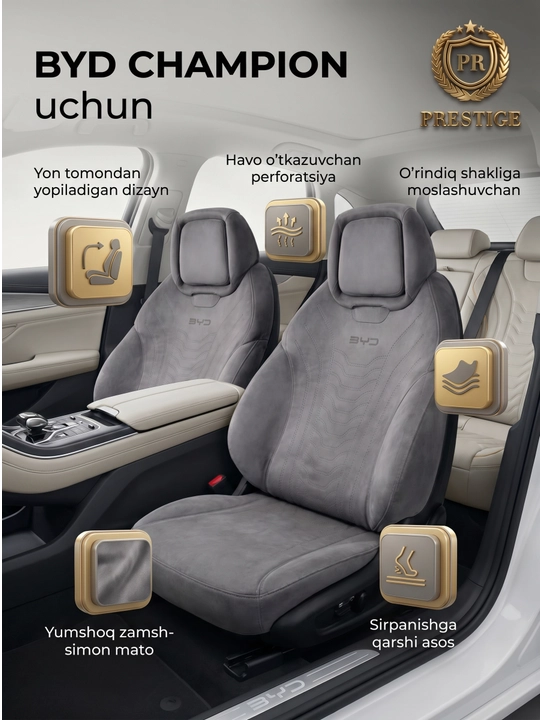 O'rindiq chexoli BYD Champion uchun maxsus avto qoplama, yumshoq zamsh mato, Barli