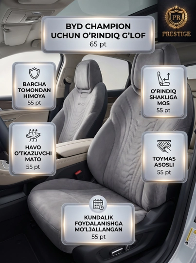O'rindiq chexoli BYD Champion uchun maxsus avto qoplama, yumshoq zamsh mato, Barli