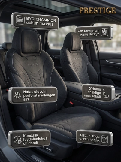 O'rindiq chexoli BYD Champion uchun maxsus avto qoplama, yumshoq zamsh mato, Barli - 